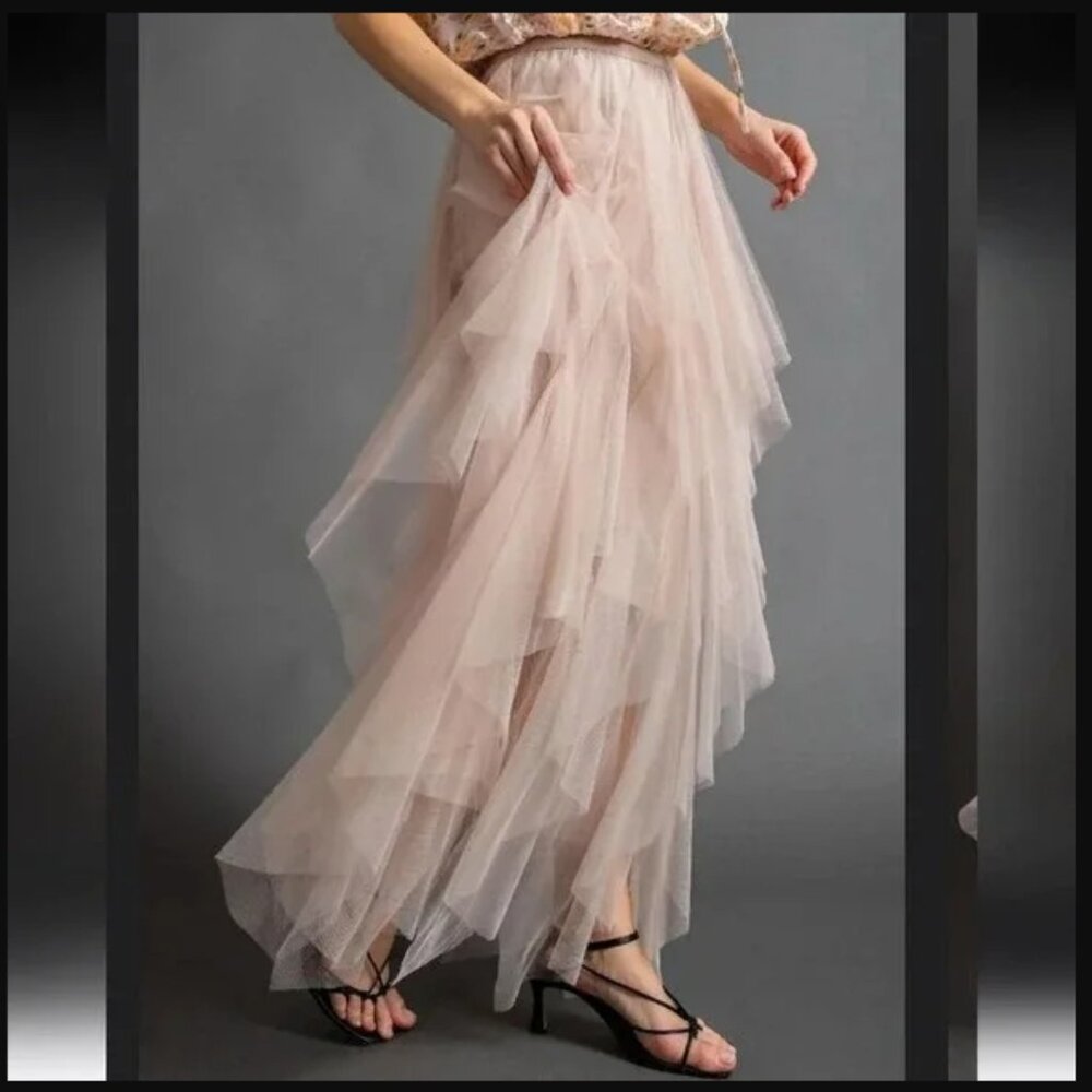 EASEL Fairy Tale Tiered Mesh Overlay Waterfall Lined Boho Maxi Ballerina Skirt - Picture 3 of 10
